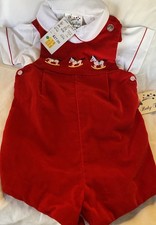 Vintage Baby Togs Boys Red Velvet Rocking Horse Jumper 0-9 Mo. NWT