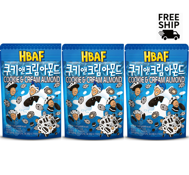 HBAF Cookies & Cream Almond 120g × 3-Pack | Sweet Korean Snack | Dessert Lover’s