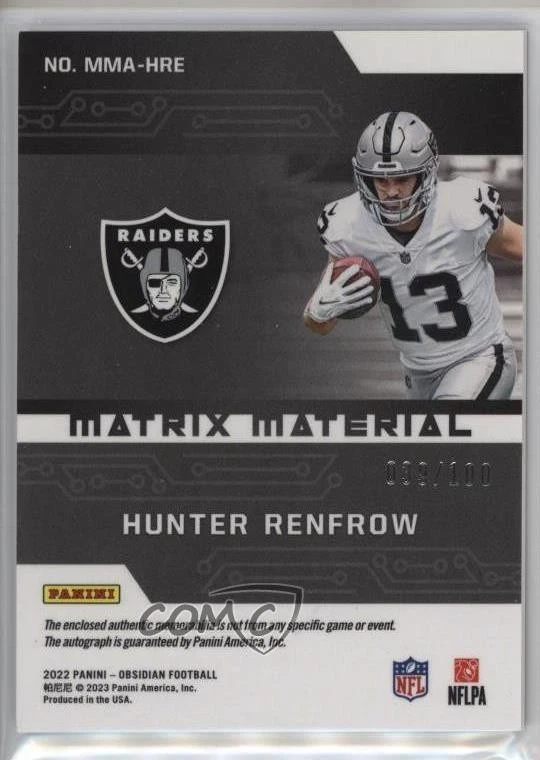 2022 Panini Obsidian Matrix Material Auto /100 Hunter Renfrow #MMA-HRE Auto - Image 2 of 2