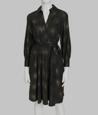 Calvin Klein Women's Black Collared Self-Tie-Belt A-Line Dress Sz 12