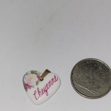 Cheyenne Heart Shaped Kiln Fired Porcelain Metal Bail Pendant Flower graphic