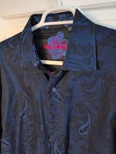 Robert Graham Men's Royal Blue Paisley Print "Andretti" Button Down Shirt XL