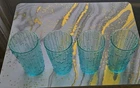 Set of 4 Vintage 1960's Anchor Hocking Aquamarine Blue Tahiti Bamboo Tumblers