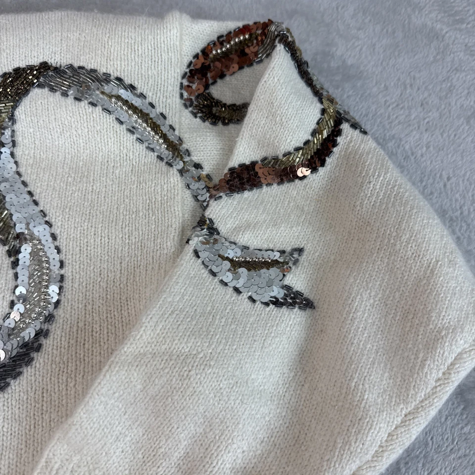 Suéter De Colección The Limited Años 90 Lentejuelas Vacaciones Angora Lana de Cordero M Acogedor Núcleo Crema Foto 4 de 4