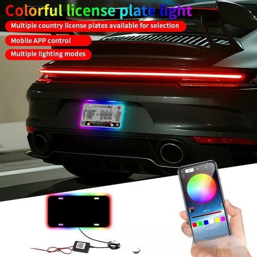 Universal Neon License Plate Frame 12V LED Light Mobile App Control - Picture 1 of 36