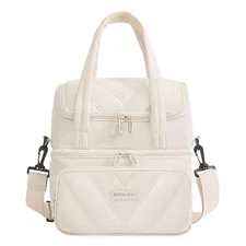 Lunch Bag for Women Insulated Double Deck Lunch Box Puffer Lunch Tote with St...