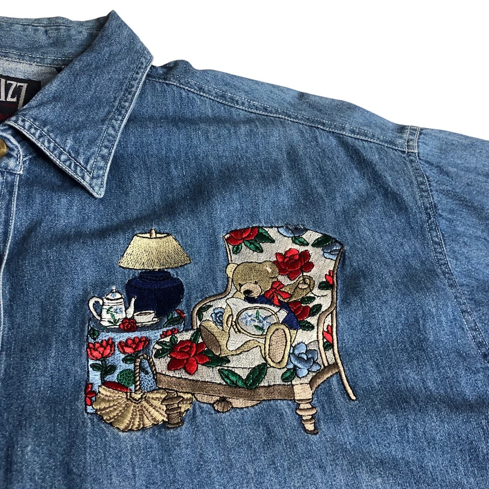 Top vintage Quizz New York para mujer 22 osos de mezclilla azules bordados Grannycore años 90 Foto 2 de 4