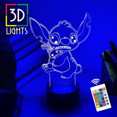 STITCH LILO AND STICH 3D Acrylic LED 7 Colour Night Light Touch Table Lamp