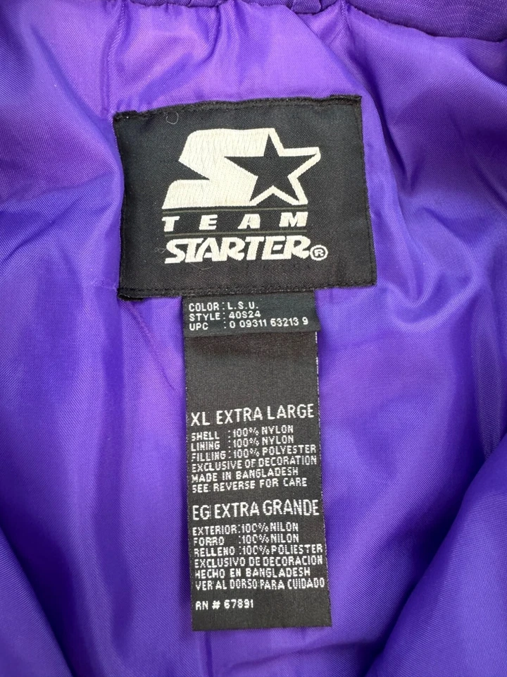 Chaqueta De Colección LSU Tigers Para Hombres XL Púrpura Nylon Satinado Equipo INICIO Cremallera Completa Bombardero Foto 3 de 4