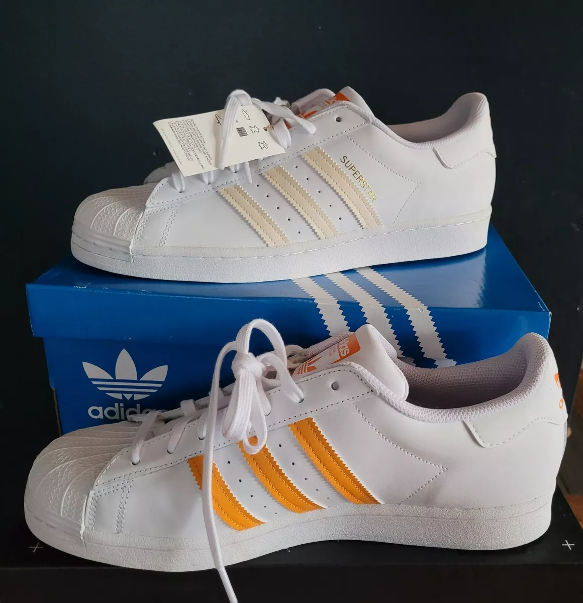 NEW AUTHENTIC SUPERSTAR &#034;WHITE ECRU TINT&#034; SHOES US 12 |