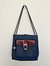 Brighton Nylon Shoulder Bag Braided Strap Croc Embossed Black Silver Western