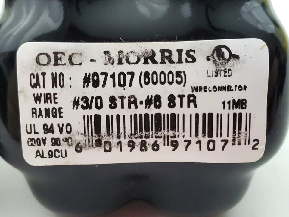 Lote de 2 conectores laterales individuales aislados Morris 97107 2 conductores #3/0-#6 AWG Foto 2 de 4