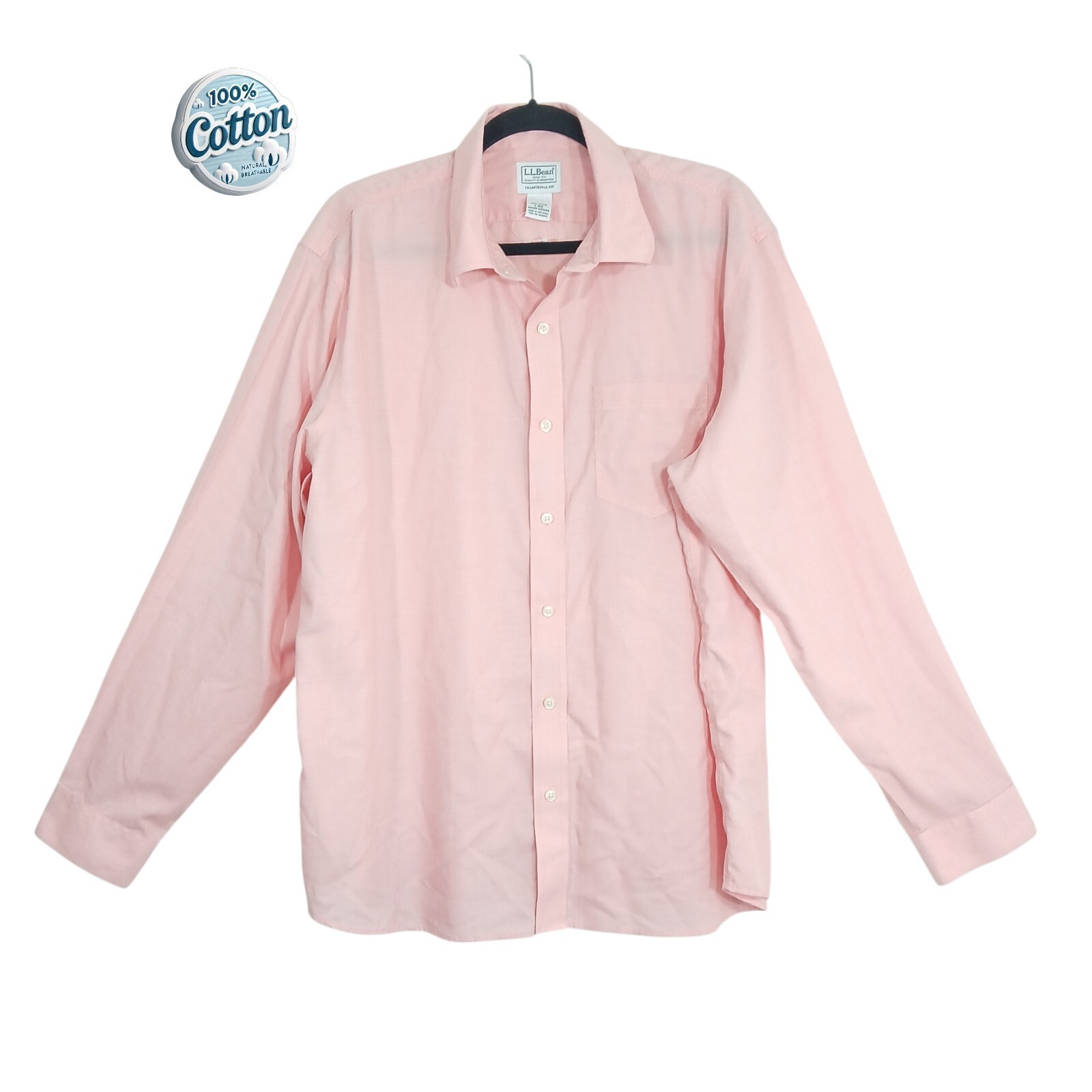 LL Bean Button Down Shirt Men Sz L Classic Fit Pink Long Sleeve 100% Cotton