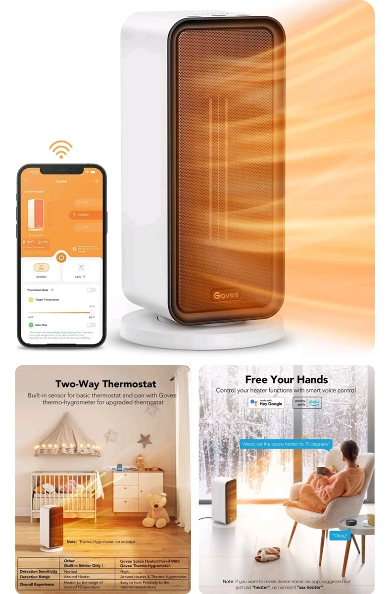 Govee Space Heater Smart Electric Thermostat Wi-Fi u0026amp; Bluetooth App  Control Alexa | eBay