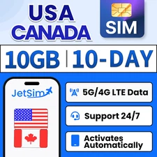 JetSim USA Travel SIM Card / Canada Travel SIM Card - 5GB High-Speed 4 Day