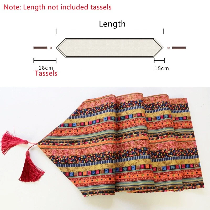 Cotton Linen Ethnic Stripe Table Runner Table Cover Dresser Kitchen Dining - Image 3 of 4