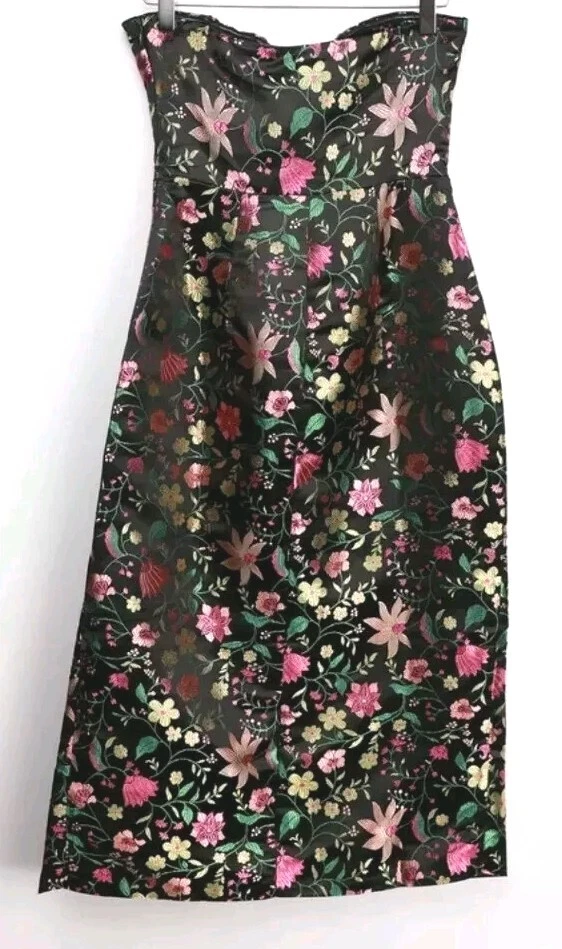 PALM ANGELS Abito donna Lulus floreale jacquard ricamato senza spalline midi nero taglia XS raso