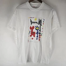 Vintage Y2k 2000 Joan Miro Shirt XL White Art Personnage et oiseaux Abstract