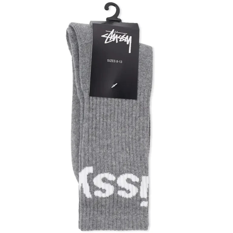 Stussy x Jacquard Logo Crew Socks 1-Pack Heather Grey (STUF162