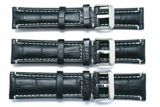 20 22 24mm Black Croco Embossed Leather Contrast Stitch Replacement Watch Strap