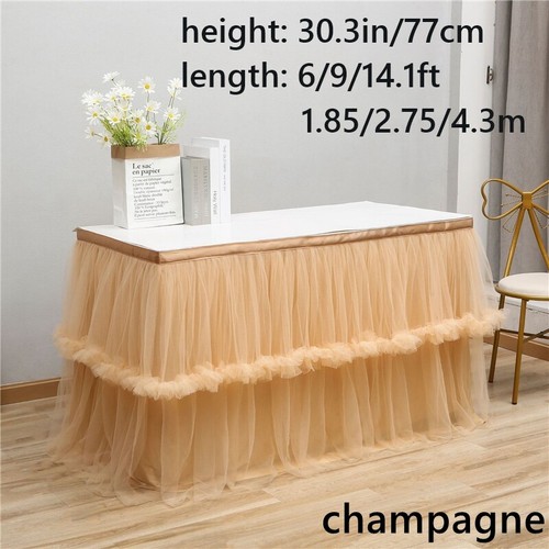 2 Layer Ruffle Tutu Table Skirt Cover Mesh Tablecloth Wedding Banquet Decor - Picture 5 of 18
