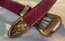 EUC 80s VTG Snakeskin Belt PURPLE German Silver JUSTIN Size 30 SOUTHWEST RODEO