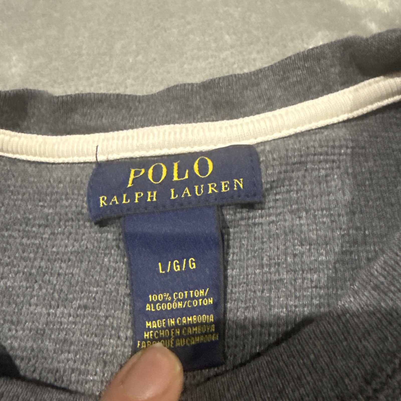 Polo Ralph Lauren maglia waffle termica manica lunga camicia uomo L grigio bianco pony