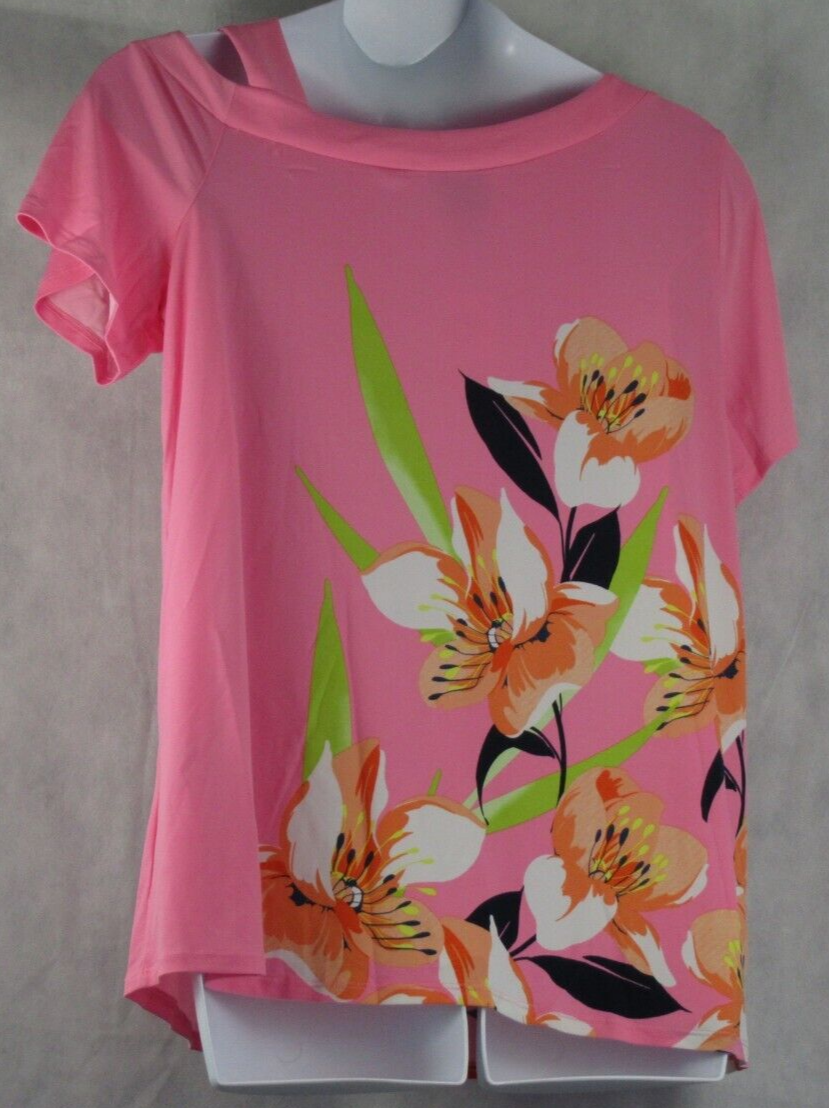 JM Collection Women's Plus Size One-Cold-Shoulder Top, Pink Floral