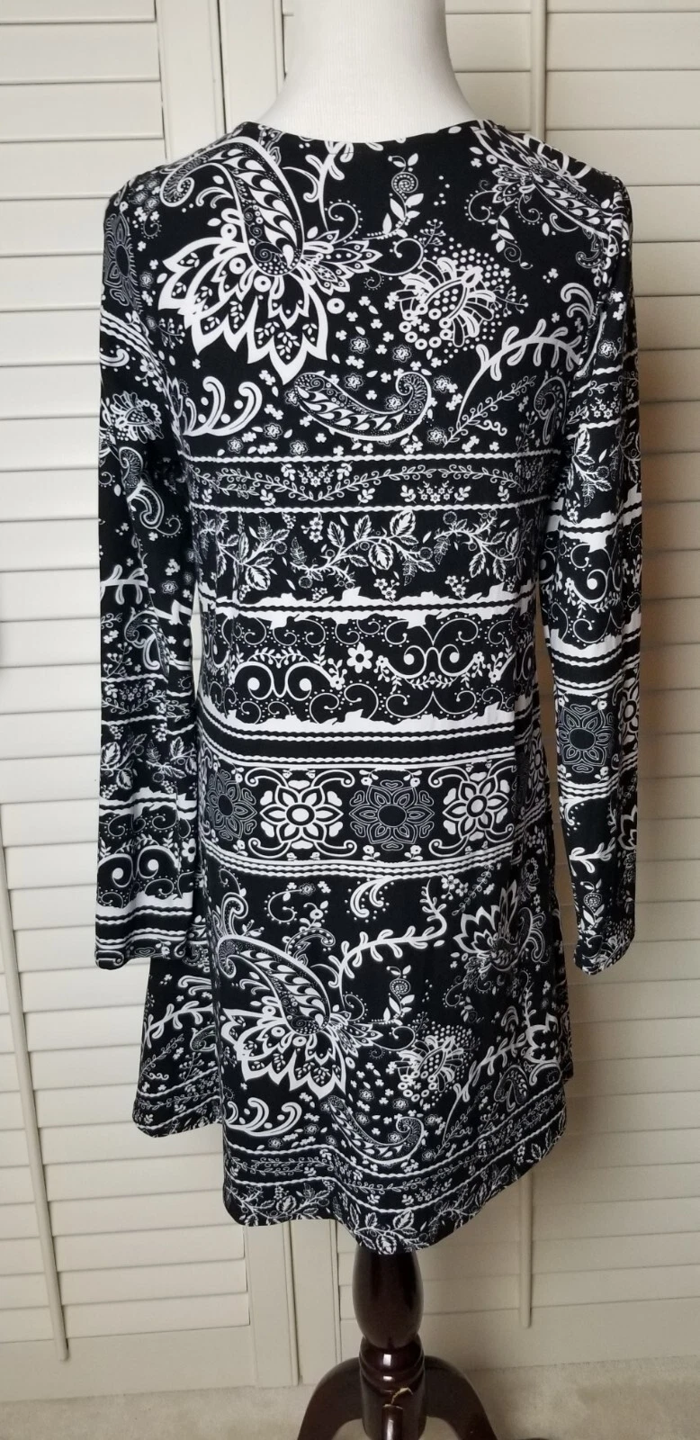 VETEMENTS Top tunica mini abito Lildy stampato con tasche swing nero bianco Vines taglia S M