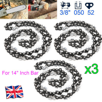 3-Pack 14" Chainsaw Chains - 3/8LP .050 Gauge 52DL Fit For Some Husqvarna Saws