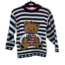 Vintage Red White Blue Teddy Bear Sweater