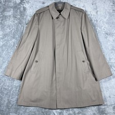 London Fog Trench Coat Mens 42 Khaki Single-Breasted Raincoat Quilted Liner VTG