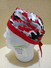 Camo Red & Black Men's Skull/Chemo Surgical Scrub Hat/Cap Handmade