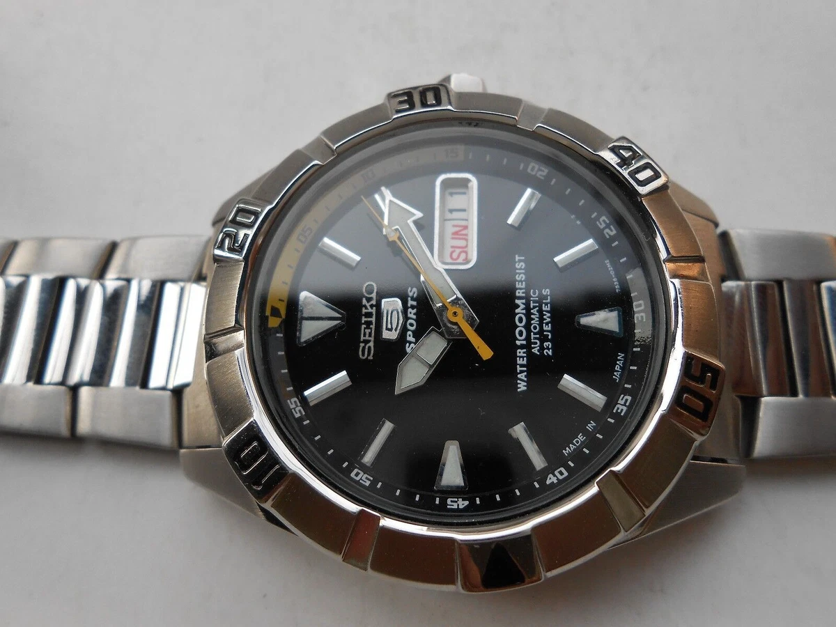RARE VTG SS 7S36-01Z0 SEIKO 5 SPORTS 10ATM BLACK DIAL MENS AUTOMATIC WRISTWATCH