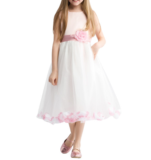 Vestido de Gala para Niña Alice Rosa Pastel con Pétalos de Flores