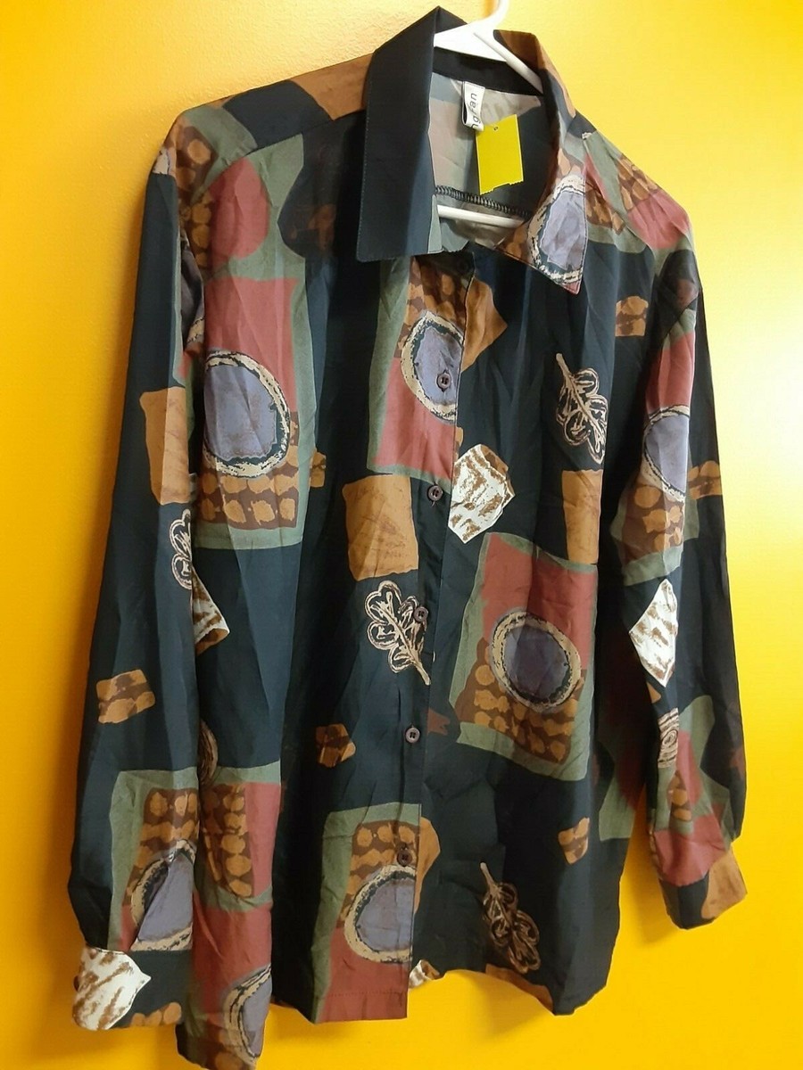 High Leng Fan Vintage Abstract Print Button Front Shirt