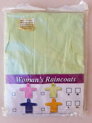 Lg Woman's Lt. Green Raincoat Opaque Hood Pockets Snap Buttons NIB
