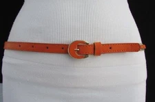 Women Belt Gold Metal Casual Fashion Narrow Band Black Green Orange Yellow S M