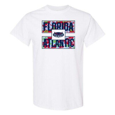 Florida Atlantic Owls Hibiscus Pattern Blocks T Shirt - White