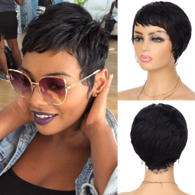 Black Pixie Cut Wigs Brazilian Human Hair Wigs Short Black Wigs No Lace  Soft Wig - Main Image