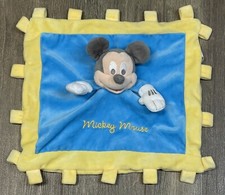 Disney Parks Mickey Mouse Baby Lovey Security Blanket Blue Yellow Crinkle Tags