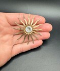 Vintage Gold Tone Sunburst Pin Brooch Clear Rhinestone Center 2” — photo 4