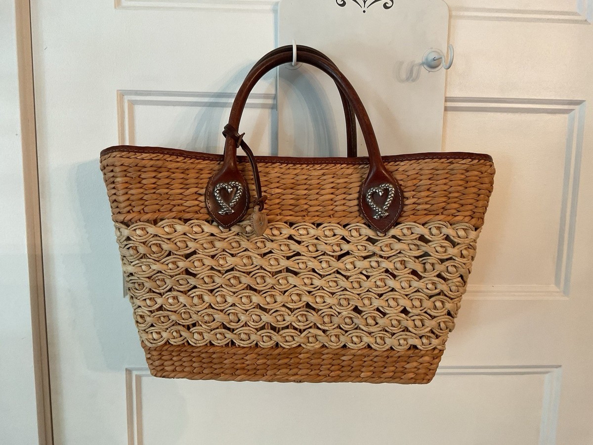 Vintage Brighton Woven Straw Beige Brown Leather Shoulder Tote - Main Image