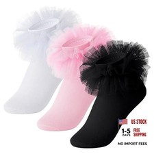 Dxhycc 3 Pairs Girls Ruffle Socks Frilly Ruffle Lace Tutu Socks for 4-6 Years
