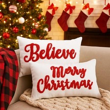 Jetec Set of 2 Christmas Throw Pillow Covers 13.2" x 11" Pack 2 , White