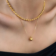Stainless Steel Ball Necklace Double Layer Clavicle Chain Women Jewelry
