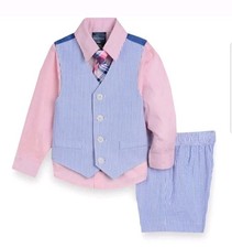 Nautica Toddler Boy's 4PC Short Suit Set, Pink Blue White, Size 4