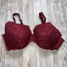Auden Women’s Size 42DD Red Plus-Size Sublime Lace Push-Up Plunge Underwire Bra