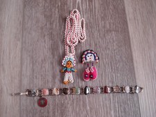 Vintage Native American Southwest Kaching Doll Seed Bead Necklace, Pin, Bracelet