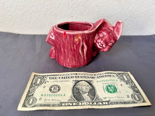 American Art Pottery Planter Shawnee Burgundy Bunny & Stump USA 606 c1940
